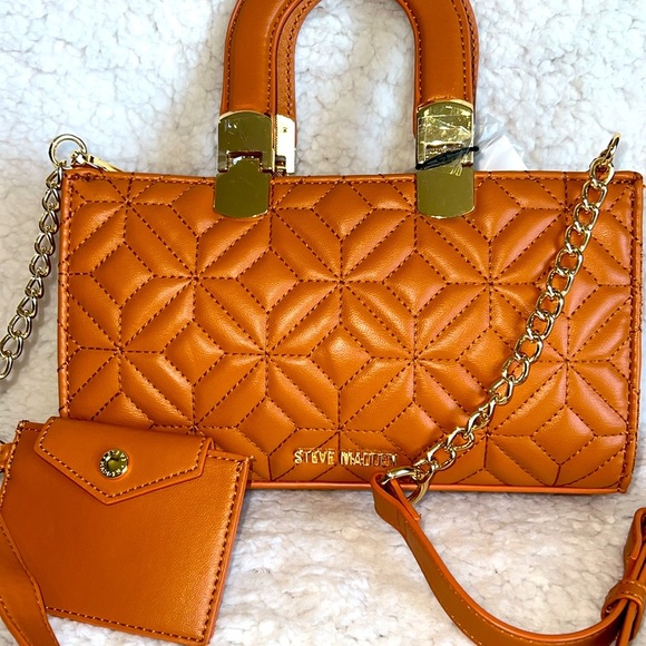 Steve Madden Mini Bag Tan Brown Quilted‎ Faux Leather - Picture 6 of 16